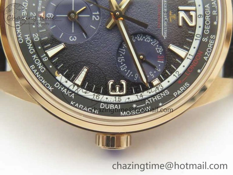 Polaris Geographic WT RG Blue Textured Dial on Black Leather Strap A TimelessDesign 7468