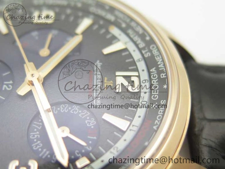 Polaris Geographic WT RG Blue Textured Dial on Black Leather Strap A TimelessDesign 7468