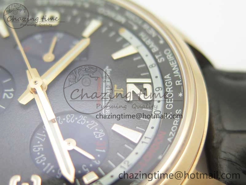 Polaris Geographic WT RG Blue Textured Dial on Black Leather Strap A TimelessDesign 7468