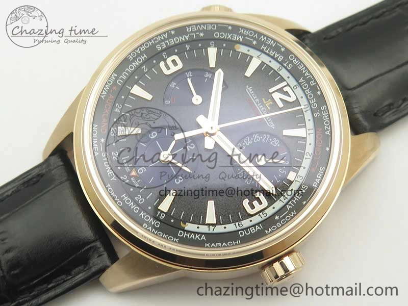 Polaris Geographic WT RG Blue Textured Dial on Black Leather Strap A TimelessDesign 7468