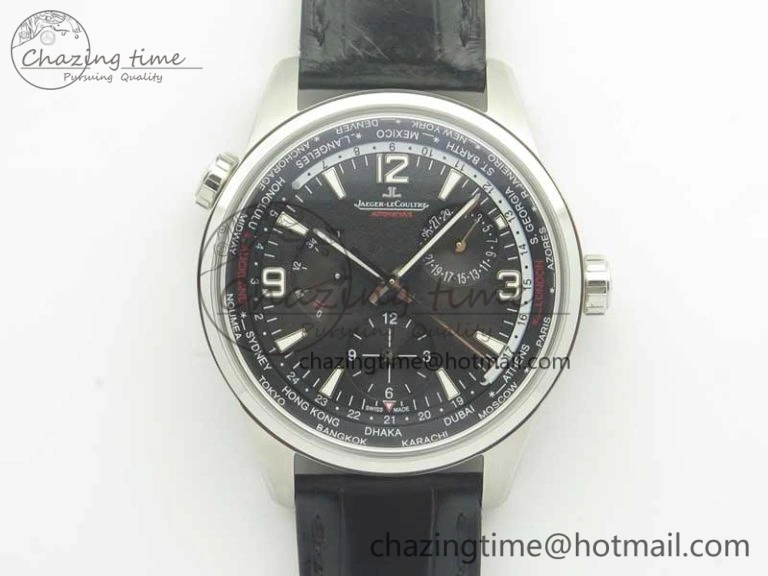 StreetReady Polaris Geographic WT SS Black Textured Dial on Black Leather Strap A 7469