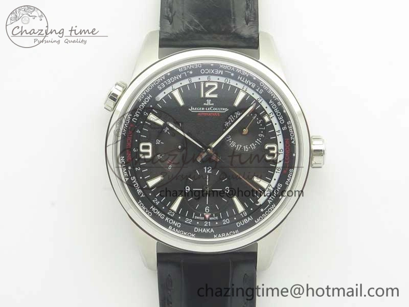 StreetReady Polaris Geographic WT SS Black Textured Dial on Black Leather Strap A 7469