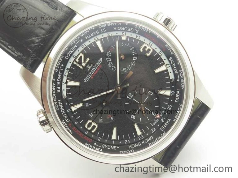 StreetReady Polaris Geographic WT SS Black Textured Dial on Black Leather Strap A 7469