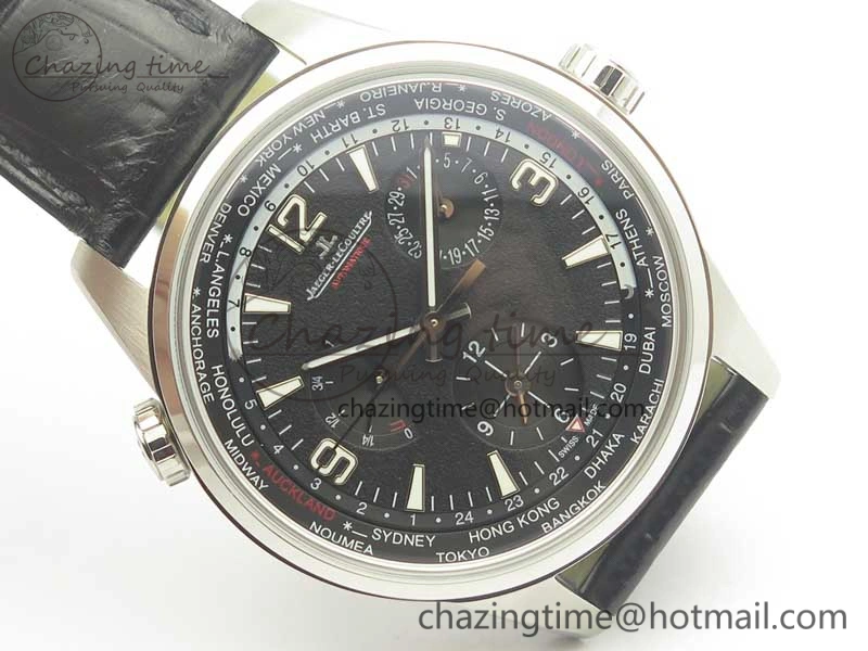 StreetReady Polaris Geographic WT SS Black Textured Dial on Black Leather Strap A 7469
