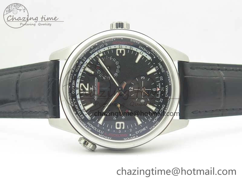 StreetReady Polaris Geographic WT SS Black Textured Dial on Black Leather Strap A 7469
