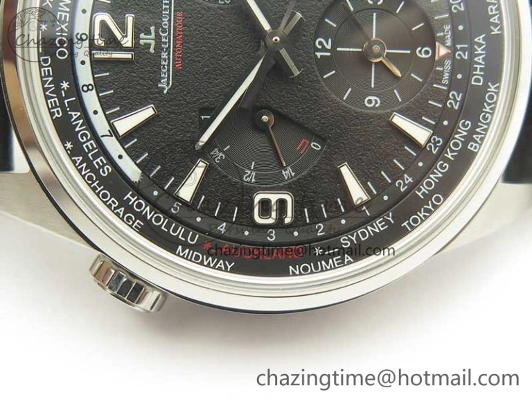 StreetReady Polaris Geographic WT SS Black Textured Dial on Black Leather Strap A 7469