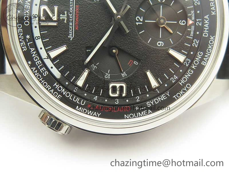 StreetReady Polaris Geographic WT SS Black Textured Dial on Black Leather Strap A 7469