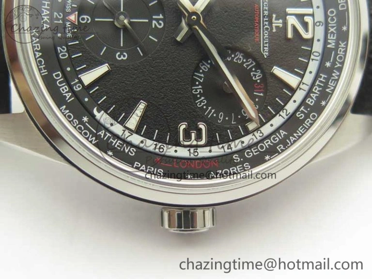 StreetReady Polaris Geographic WT SS Black Textured Dial on Black Leather Strap A 7469