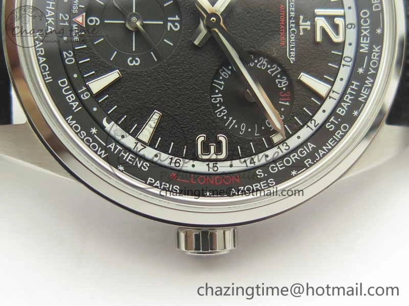 StreetReady Polaris Geographic WT SS Black Textured Dial on Black Leather Strap A 7469