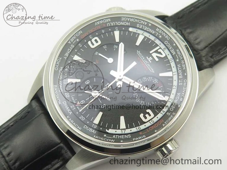 StreetReady Polaris Geographic WT SS Black Textured Dial on Black Leather Strap A 7469