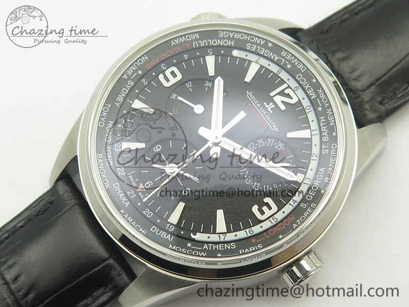 StreetReady Polaris Geographic WT SS Black Textured Dial on Black Leather Strap A 7469