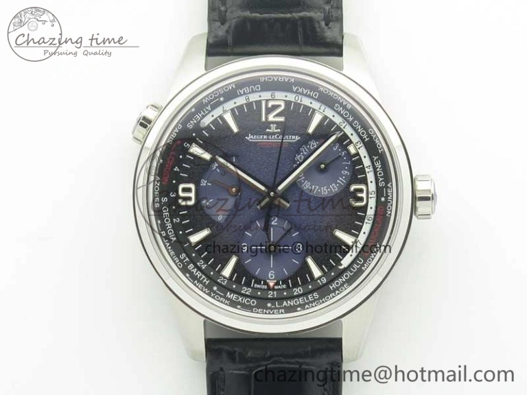 SmoothTexture Polaris Geographic WT SS Blue Textured Dial on Black Leather Strap A 7467