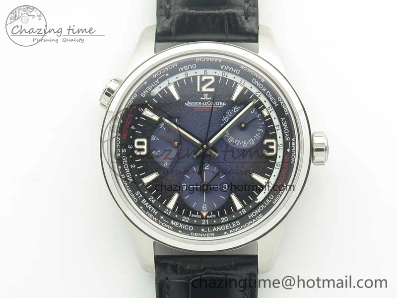 SmoothTexture Polaris Geographic WT SS Blue Textured Dial on Black Leather Strap A 7467