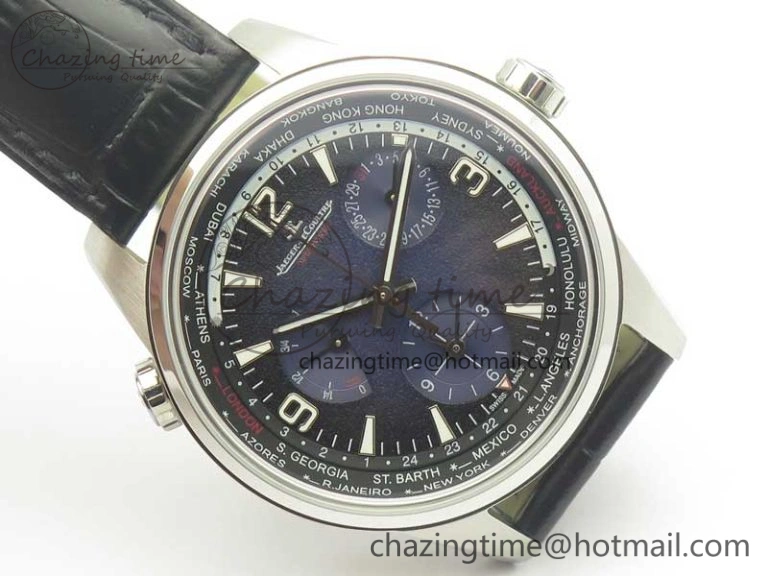 SmoothTexture Polaris Geographic WT SS Blue Textured Dial on Black Leather Strap A 7467