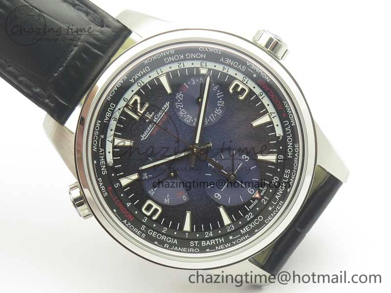 SmoothTexture Polaris Geographic WT SS Blue Textured Dial on Black Leather Strap A 7467