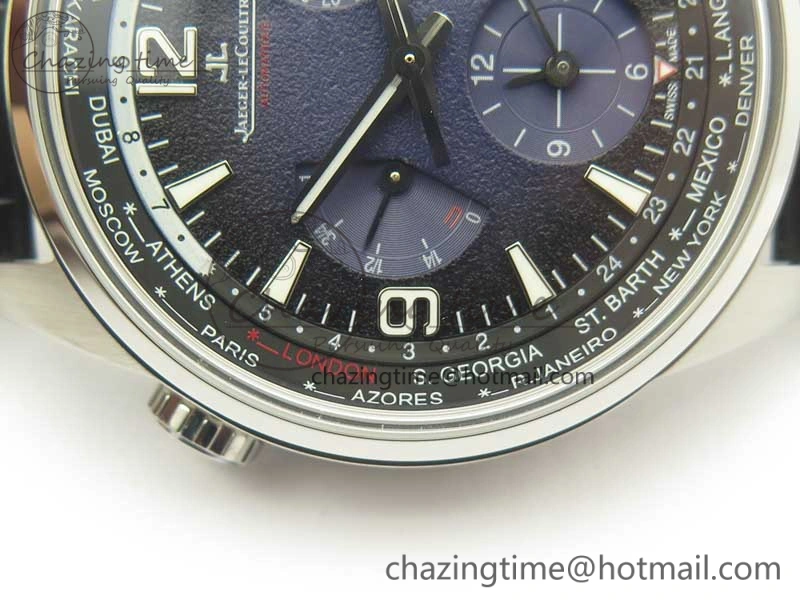 SmoothTexture Polaris Geographic WT SS Blue Textured Dial on Black Leather Strap A 7467