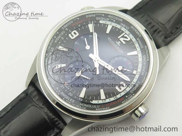 SmoothTexture Polaris Geographic WT SS Blue Textured Dial on Black Leather Strap A 7467