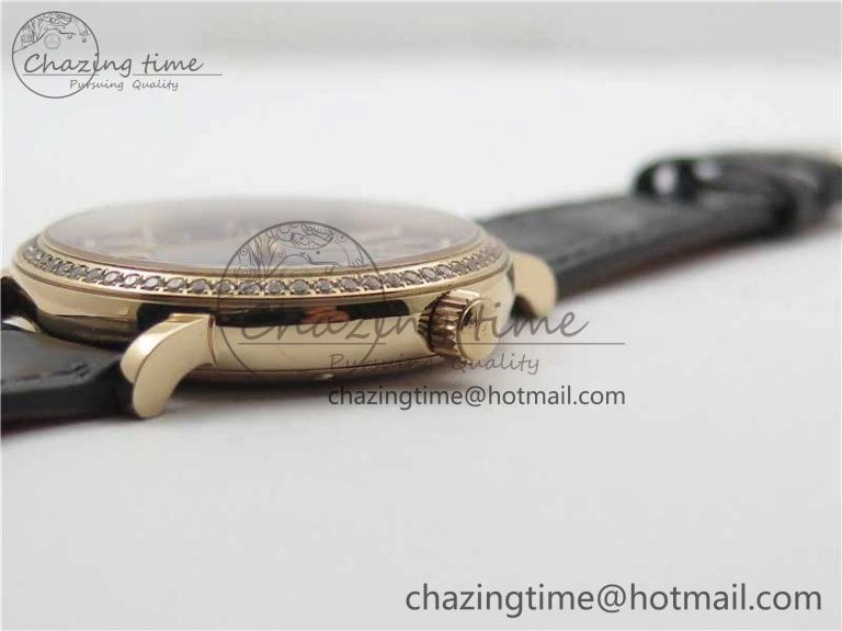 Portofino 37mm RG V7F 1:1 Best Edition Gray Dial Diamonds Bezel on Black Leather Strap A Minimalist 7089