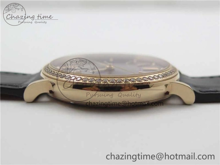 Portofino 37mm RG V7F 1:1 Best Edition Gray Dial Diamonds Bezel on Black Leather Strap A Minimalist 7089
