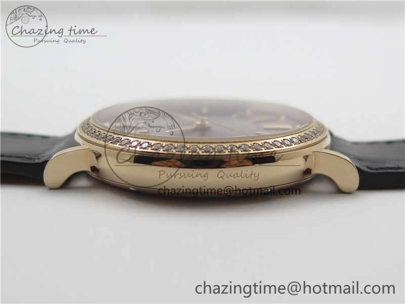 Portofino 37mm RG V7F 1:1 Best Edition Gray Dial Diamonds Bezel on Black Leather Strap A Minimalist 7089