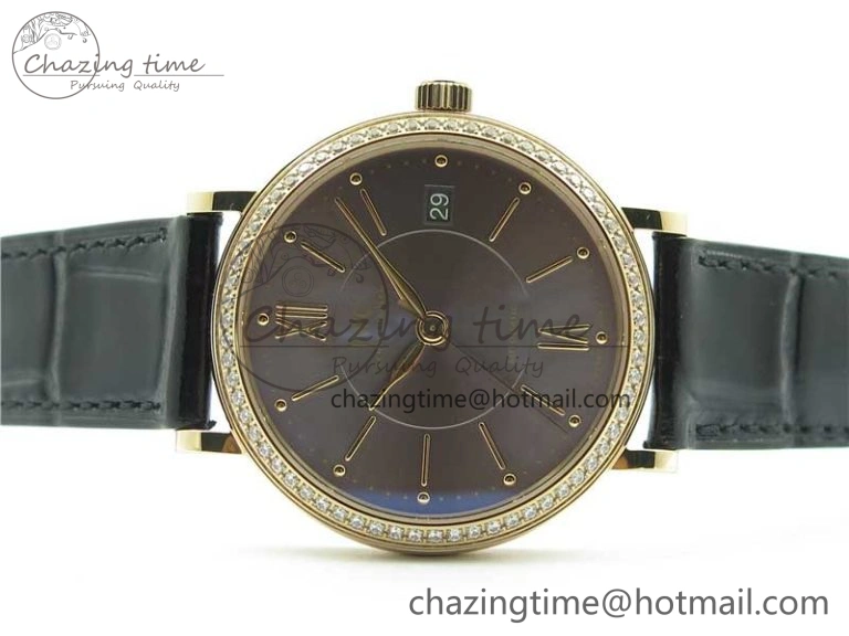 Portofino 37mm RG V7F 1:1 Best Edition Gray Dial Diamonds Bezel on Black Leather Strap A Minimalist 7089