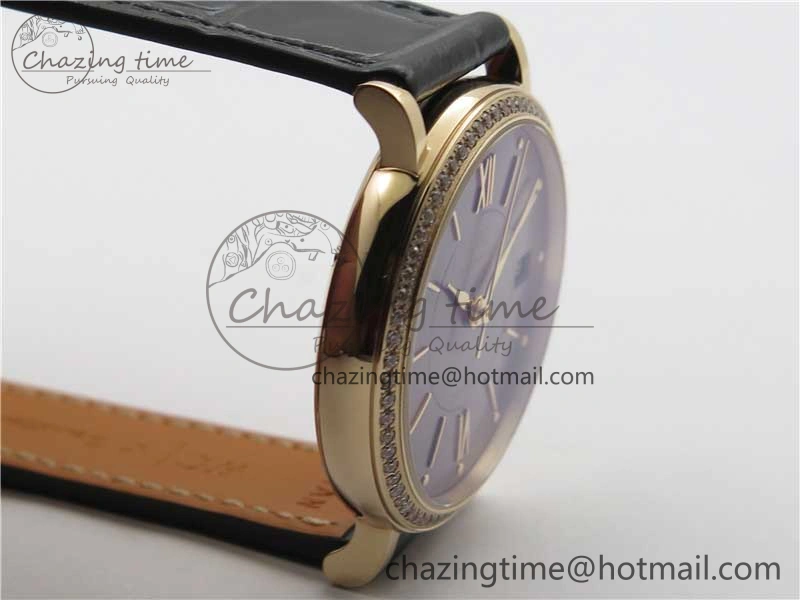 Portofino 37mm RG V7F 1:1 Best Edition Gray Dial Diamonds Bezel on Black Leather Strap A Minimalist 7089
