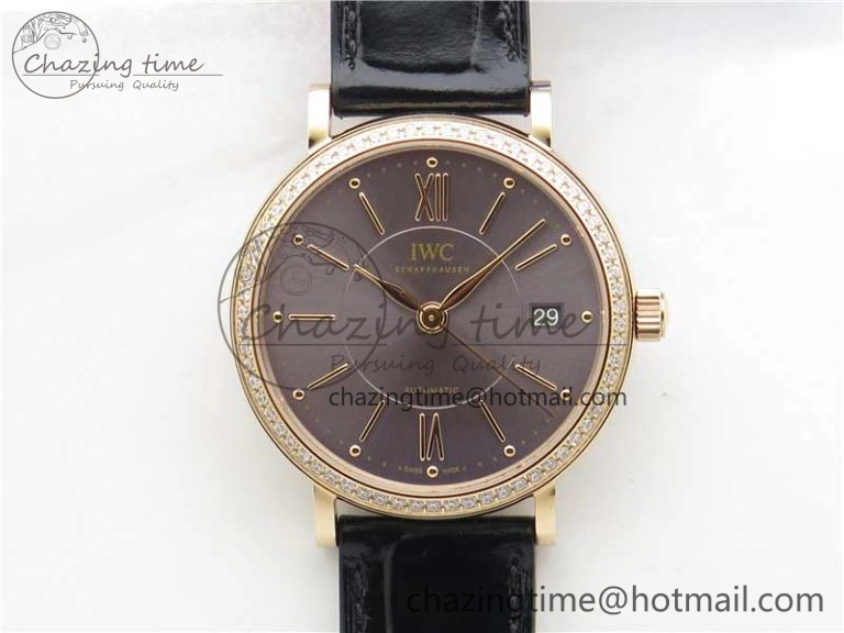 Portofino 37mm RG V7F 1:1 Best Edition Gray Dial Diamonds Bezel on Black Leather Strap A Vibrant 10438