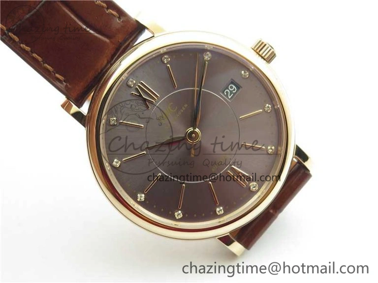 Compact Portofino 37mm RG V7F 1:1 Best Edition Gray Dial on Deep Brown Leather Strap A 7090