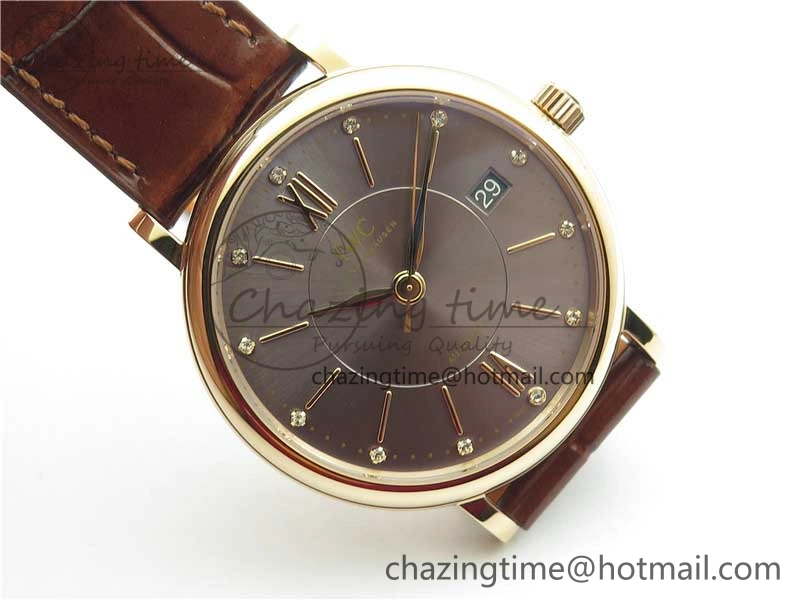 Compact Portofino 37mm RG V7F 1:1 Best Edition Gray Dial on Deep Brown Leather Strap A 7090
