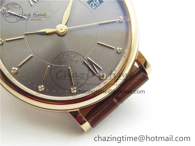 Compact Portofino 37mm RG V7F 1:1 Best Edition Gray Dial on Deep Brown Leather Strap A 7090