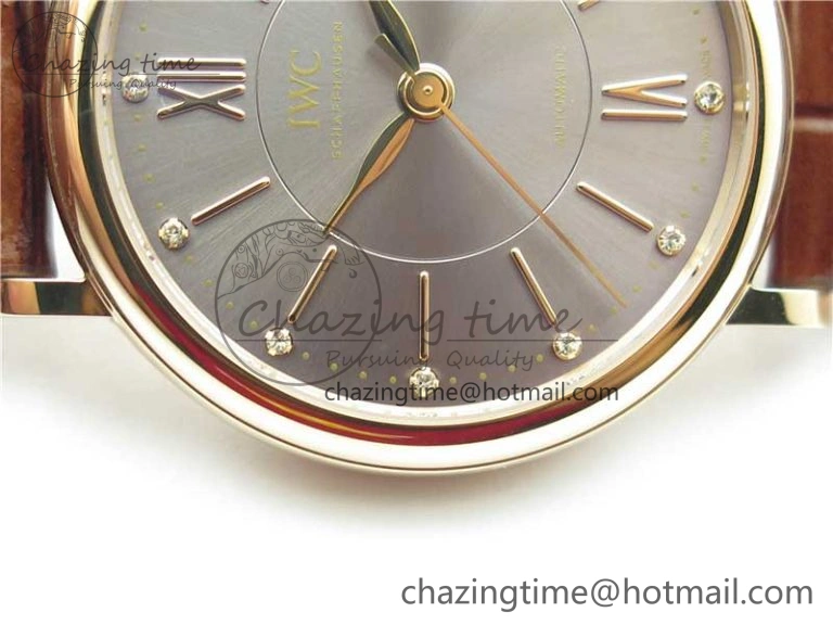 Compact Portofino 37mm RG V7F 1:1 Best Edition Gray Dial on Deep Brown Leather Strap A 7090