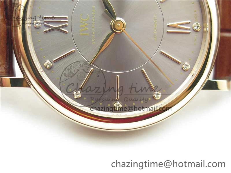 Compact Portofino 37mm RG V7F 1:1 Best Edition Gray Dial on Deep Brown Leather Strap A 7090