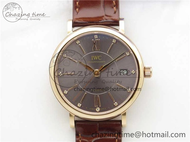 Compact Portofino 37mm RG V7F 1:1 Best Edition Gray Dial on Deep Brown Leather Strap A 7090