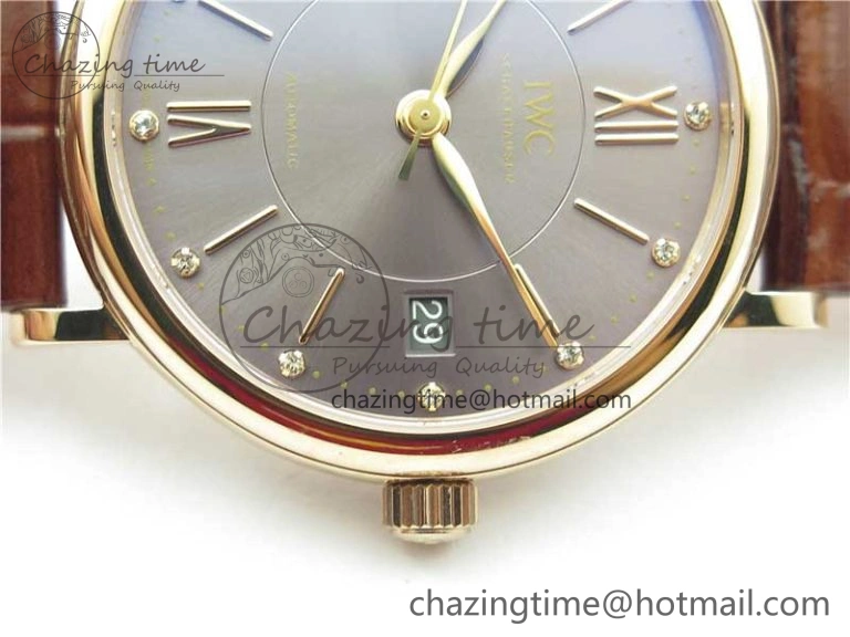Compact Portofino 37mm RG V7F 1:1 Best Edition Gray Dial on Deep Brown Leather Strap A 7090