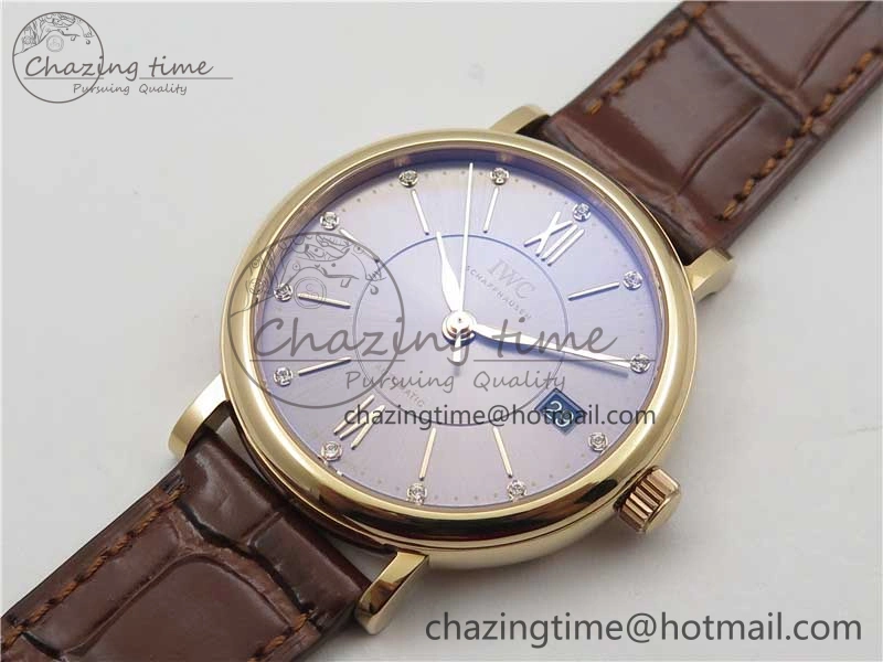 Compact Portofino 37mm RG V7F 1:1 Best Edition Gray Dial on Deep Brown Leather Strap A 7090