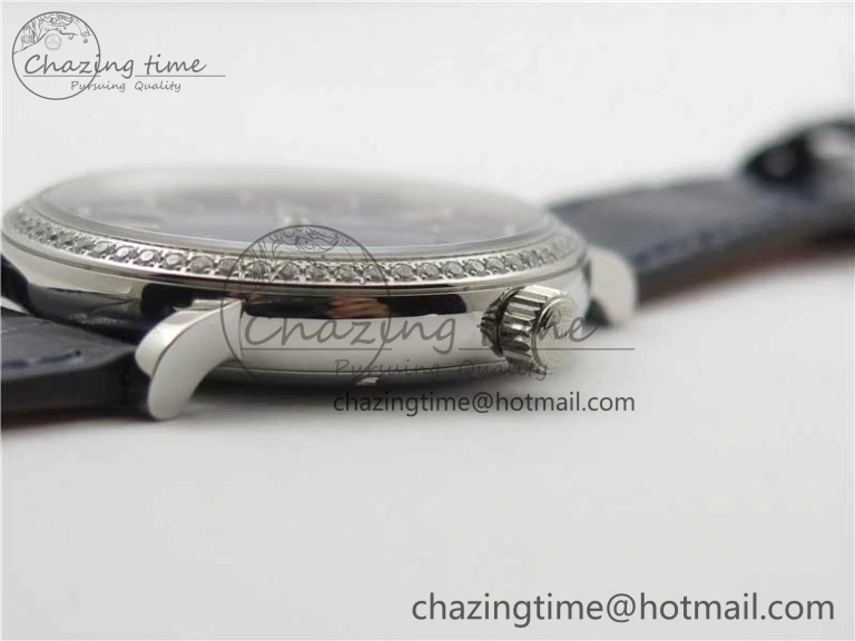 Soft Portofino 37mm SS V7F 1:1 Best Edition Blue Dial Diamonds Bezel on Blue Leather Strap A 10441
