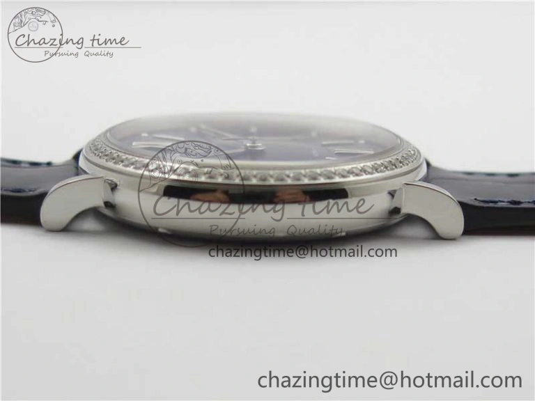 Soft Portofino 37mm SS V7F 1:1 Best Edition Blue Dial Diamonds Bezel on Blue Leather Strap A 10441