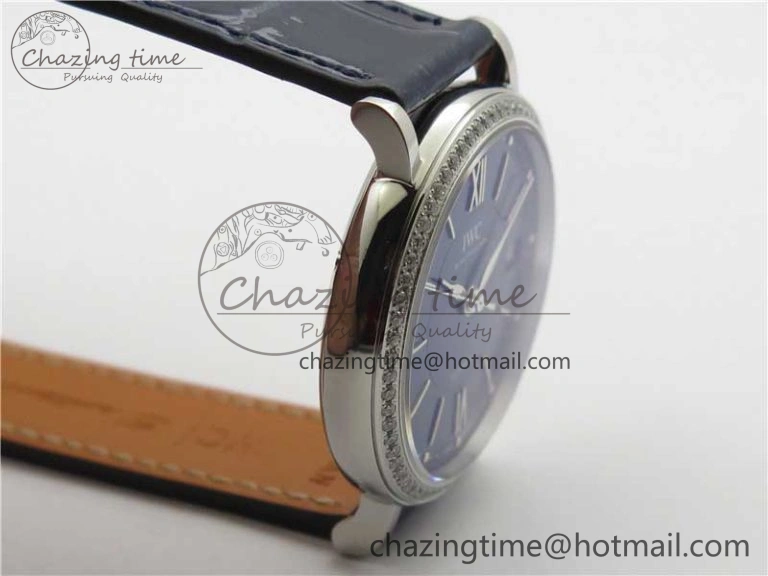Soft Portofino 37mm SS V7F 1:1 Best Edition Blue Dial Diamonds Bezel on Blue Leather Strap A 10441