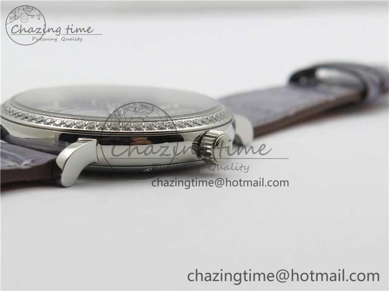 ModernLook Portofino 37mm SS V7F 1:1 Best Edition Gray Dial Diamonds Bezel on Gray Leather Strap A 10442