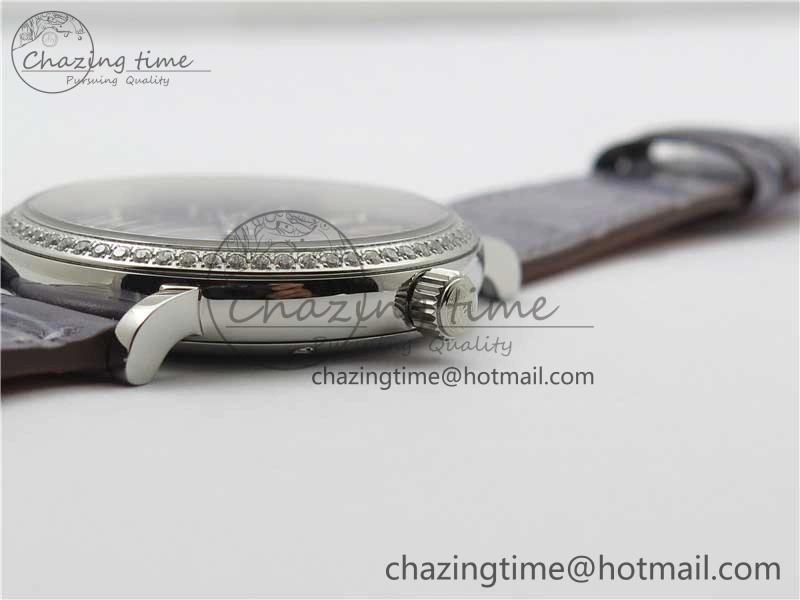 ModernLook Portofino 37mm SS V7F 1:1 Best Edition Gray Dial Diamonds Bezel on Gray Leather Strap A 10442