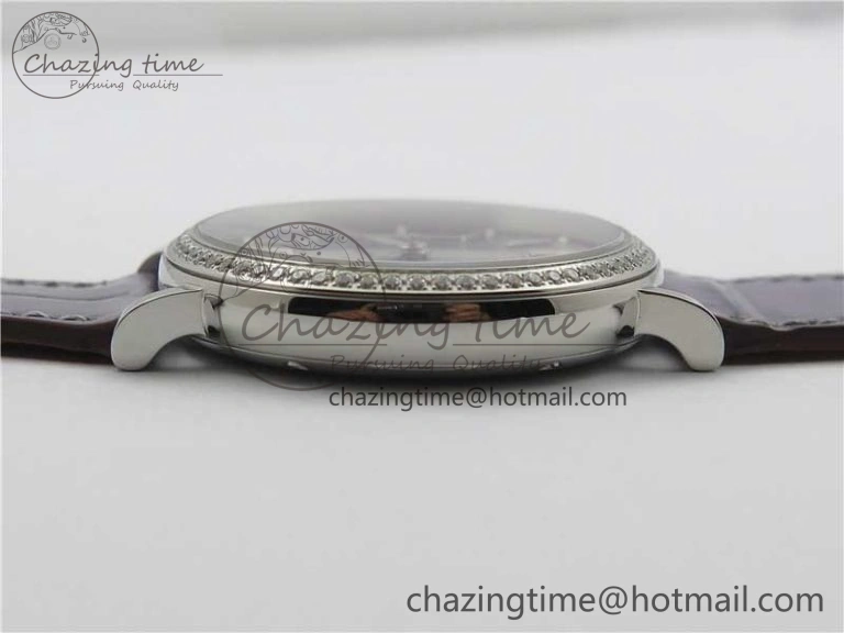 ModernLook Portofino 37mm SS V7F 1:1 Best Edition Gray Dial Diamonds Bezel on Gray Leather Strap A 10442