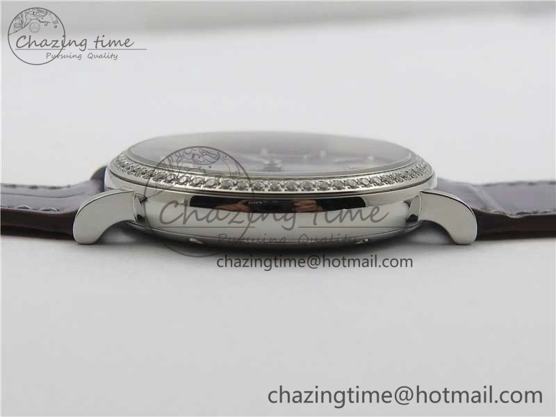 ModernLook Portofino 37mm SS V7F 1:1 Best Edition Gray Dial Diamonds Bezel on Gray Leather Strap A 10442