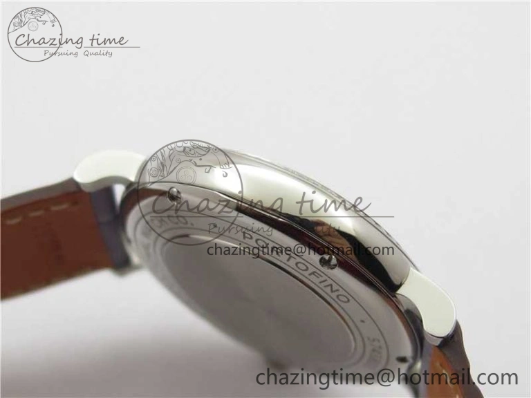 ModernLook Portofino 37mm SS V7F 1:1 Best Edition Gray Dial Diamonds Bezel on Gray Leather Strap A 10442