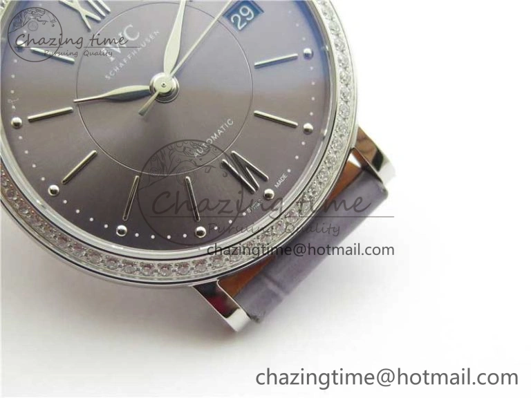 ModernLook Portofino 37mm SS V7F 1:1 Best Edition Gray Dial Diamonds Bezel on Gray Leather Strap A 10442