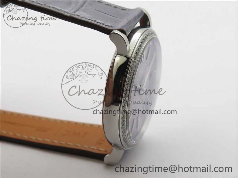ModernLook Portofino 37mm SS V7F 1:1 Best Edition Gray Dial Diamonds Bezel on Gray Leather Strap A 10442