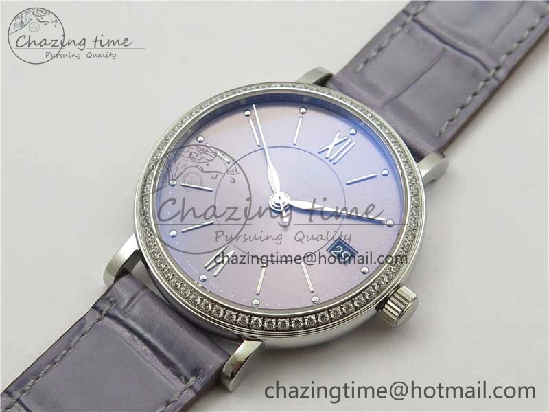 ModernLook Portofino 37mm SS V7F 1:1 Best Edition Gray Dial Diamonds Bezel on Gray Leather Strap A 10442