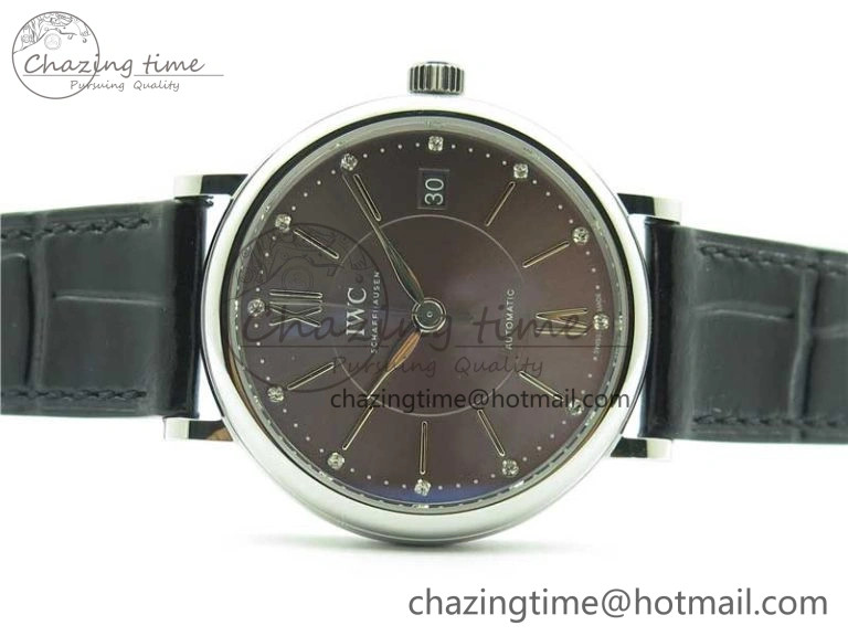 Soft Portofino 37mm SS V7F 1:1 Best Edition Gray Dial on Black Leather Strap A 7094