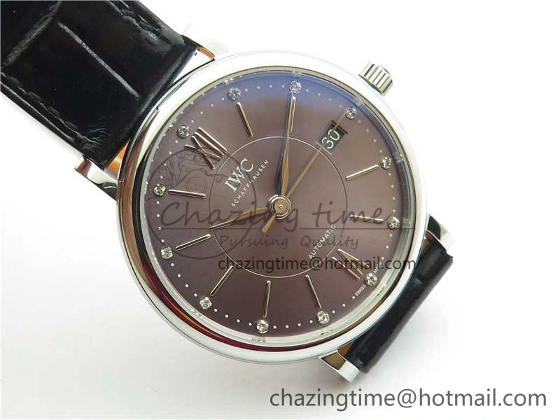 Soft Portofino 37mm SS V7F 1:1 Best Edition Gray Dial on Black Leather Strap A 7094