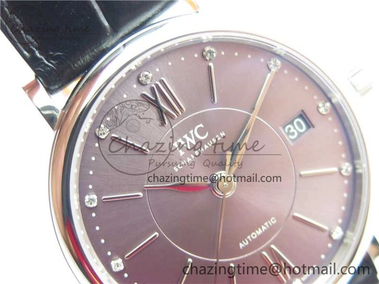Soft Portofino 37mm SS V7F 1:1 Best Edition Gray Dial on Black Leather Strap A 7094