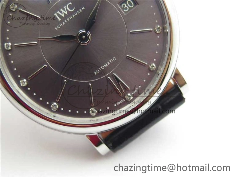 Soft Portofino 37mm SS V7F 1:1 Best Edition Gray Dial on Black Leather Strap A 7094